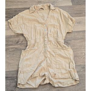 Zara Women's size small khaki‎ playsuit romper with pockets linen blend